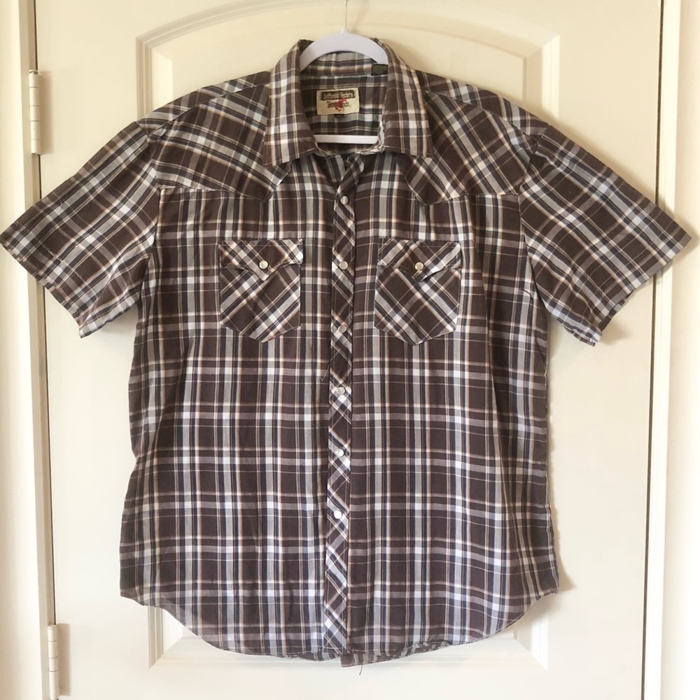 Vintage Youngbloods Western Pearl Snap Shirt Mens Brown Plaid Cowboy 70s Retro